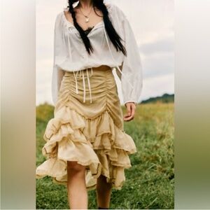 Free People Calliope Ruffle Midi Skirt XS